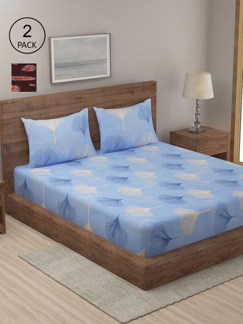 

TAG 7 Blue & Brown Floral 210 TC Cotton 2 King Bedsheet with 4 Pillow Covers