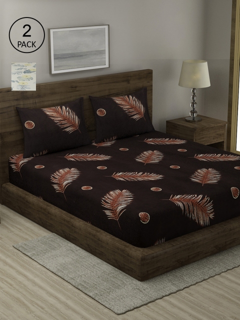 

TAG 7 Cream-Coloured & Brown Floral 210 TC 2 King Bedsheet with 4 Pillow Covers