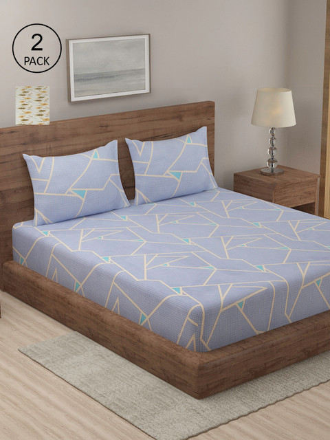 

TAG 7 Set Of 2 Blue & Cream-Coloured 210 TC 2 King Bedsheet with 4 Pillow Covers