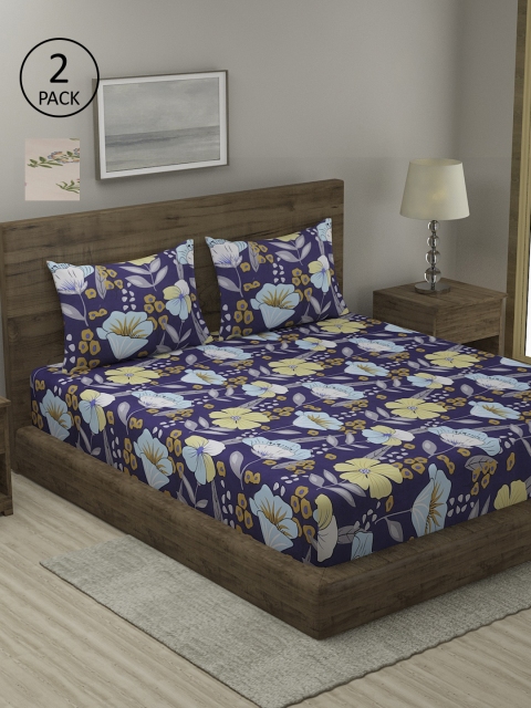 

TAG 7 Blue & Pink Floral 210 TC 2 King Bedsheet with 4 Pillow Covers