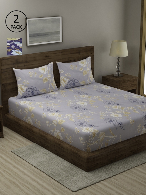 

TAG 7 Pack Of 2 Printed 210 TC 2 King Bedsheet with 4 Pillow Covers, Grey