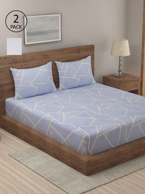 

TAG 7 Set Of 2 Grey & White Geometric 210 TC 2 King Bedsheet with 4 Pillow Covers