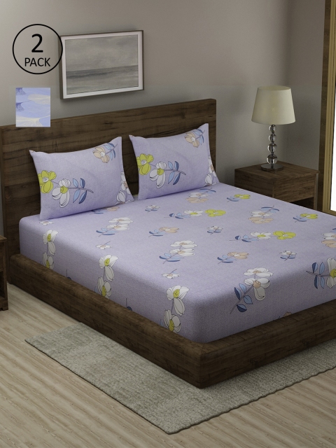 

TAG 7 Grey & Blue Floral 210 TC 2 King Bedsheet with 4 Pillow Covers