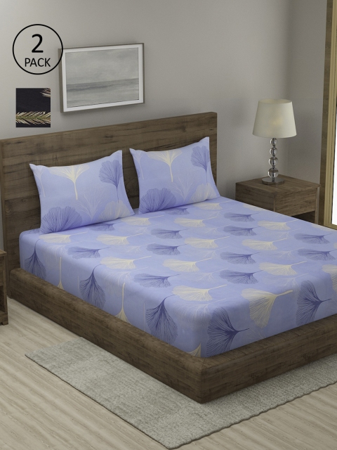 

TAG 7 Blue & Black Floral 210 TC 2 King Bedsheet with 4 Pillow Covers