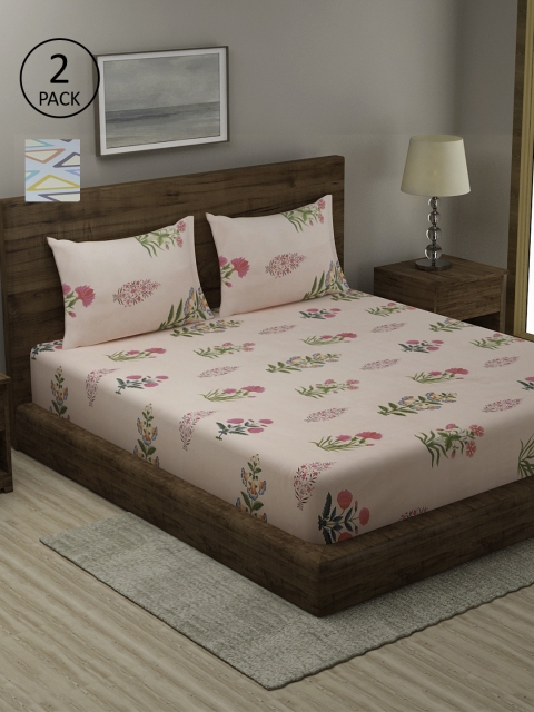 

TAG 7 Blue & Pink Floral 210 TC 2 King Bedsheet with 4 Pillow Covers