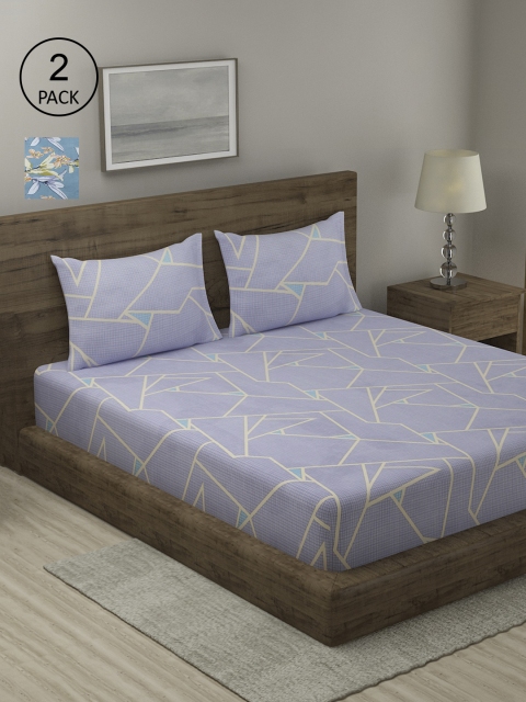 

TAG 7 Pack of 2 Grey & Turquoise Blue 210 TC King Bedsheet with 4 Pillow Covers