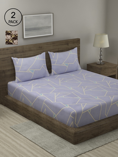 

TAG 7 Blue & Brown Geometric 210 TC 2 King Bedsheet with 4 Pillow Covers