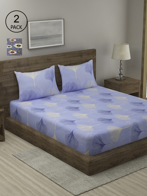 

TAG 7 Blue & Yellow Floral 210 TC 2 King Bedsheet with 4 Pillow Covers