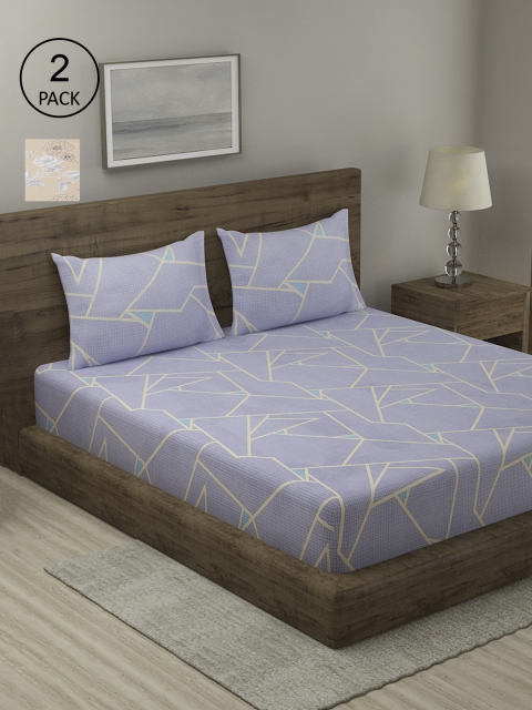 

TAG 7 Blue & Peach-Coloured Floral 210 TC 2 King Bedsheet with 4 Pillow Covers
