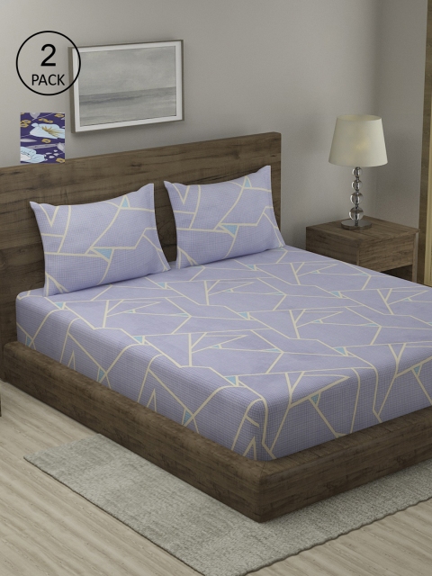 

TAG 7 Grey & Navy Blue Floral 210 TC 2 King Bedsheet with 4 Pillow Covers