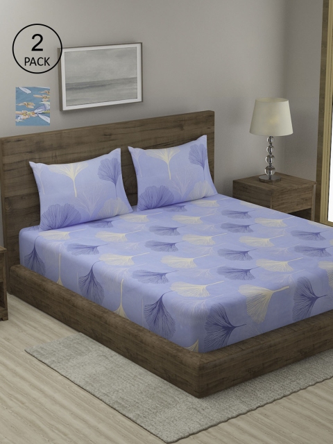 

TAG 7 Pack of 2 Blue & Teal Floral 210 TC King Bedsheet with 4 Pillow Covers