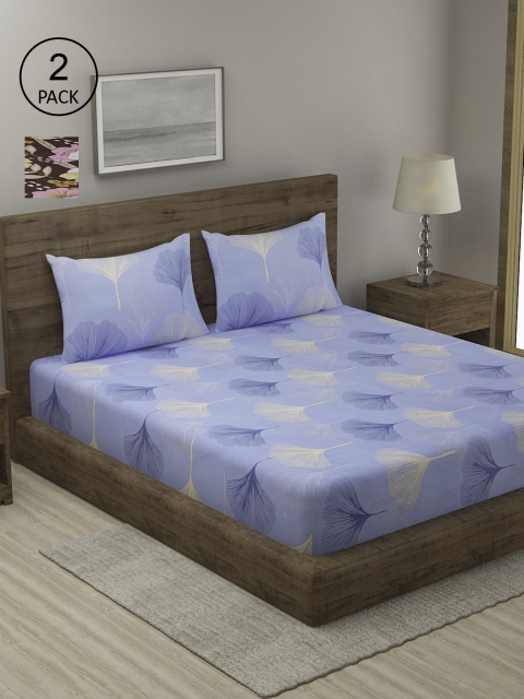 

TAG 7 Pack of 2 Blue & Black Floral 210 TC King Bedsheet with 4 Pillow Covers