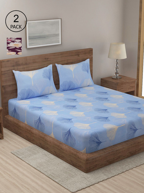 

TAG 7 Pack Of 2 Printed 210 TC 2 King Bedsheet with 4 Pillow Covers, Blue