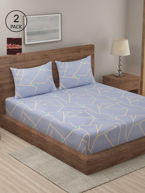 

TAG 7 Pack of 2 Blue & Brown Floral 210 TC King Bedsheet with 4 Pillow Covers