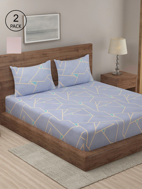 

TAG 7 Pack of 2 Pink & Grey Floral 210 TC King Bedsheet with 4 Pillow Covers