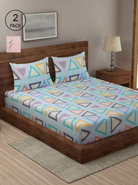 

TAG 7 Set Of 2 Rose & Blue Floral 210 TC 2 King Bedsheet with 4 Pillow Covers
