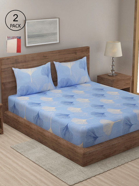 

TAG 7 Blue & Red Floral 210 TC 2 King Bedsheet with 4 Pillow Covers