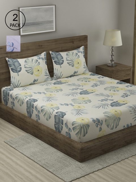 

TAG 7 Lavender & Blue Floral 210 TC 2 King Bedsheet with 4 Pillow Covers