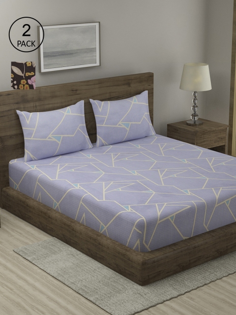 

TAG 7 Set Of 2 Blue & Brown Geometric 210 TC 2 King Bedsheet with 4 Pillow Covers