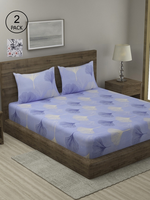 

TAG 7 Blue & Cream-Coloured Floral 210 TC 2 King Bedsheet with 4 Pillow Covers