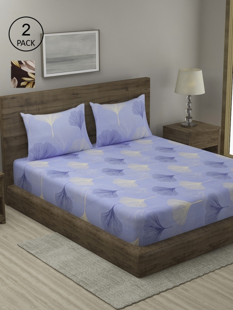 

TAG 7 Brown & Blue Printed Cotton 210 TC 2 King Bedsheet with 4 Pillow Covers
