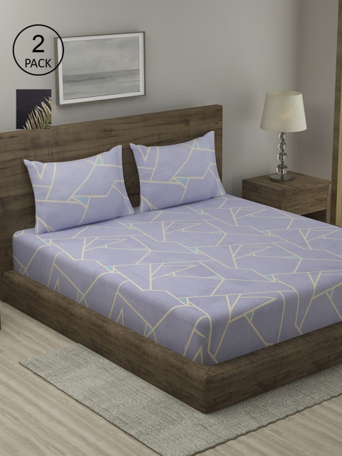 

TAG 7 Geometric 210 TC 2 King Bedsheet with 4 Pillow Covers, Blue