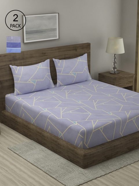 

TAG 7 Grey & Blue Floral 210 TC 2 King Bedsheet with 4 Pillow Covers