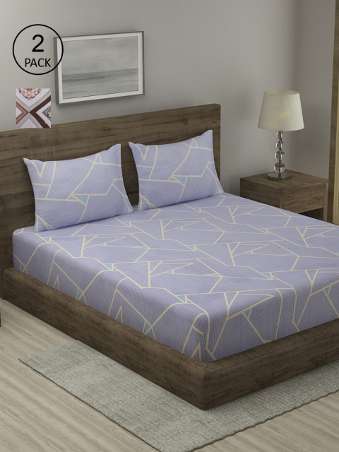 

TAG 7 Blue & Brown Geometric 210 TC 2 King Bedsheet with 4 Pillow Covers