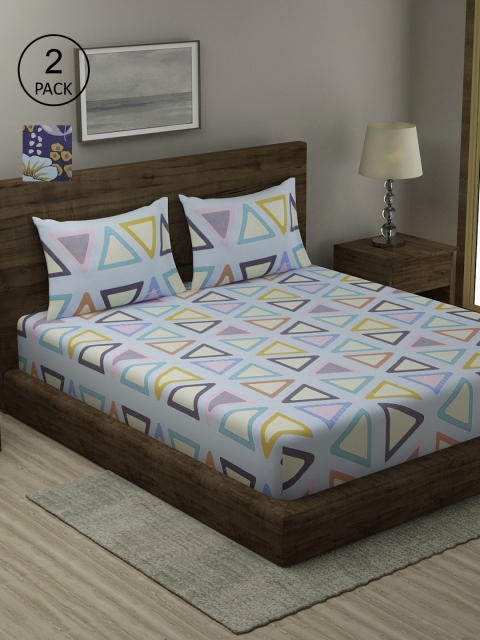 

TAG 7 Blue & Yellow Geometric 210 TC 2 King Bedsheet with 4 Pillow Covers