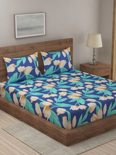 

TAG 7 Navy Blue & Grey Floral 210 TC 2 King Bedsheet with 4 Pillow Covers