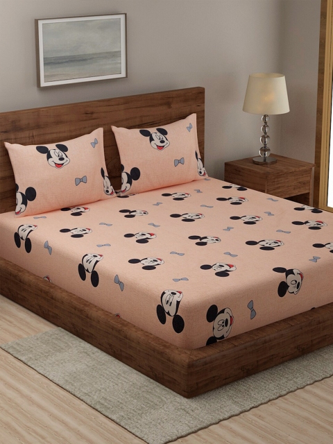 

TAG 7 Set Of 2 Pink & Peach-Coloured 210 TC 2 King Bedsheet with 4 Pillow Covers