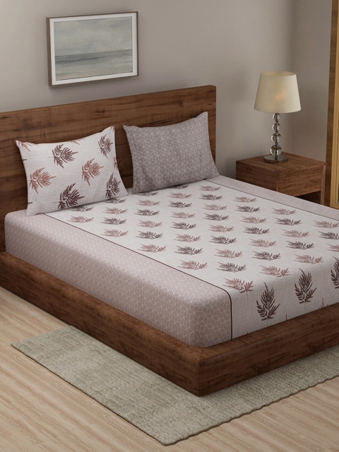 

TAG 7 Purple & Brown Floral 210 TC 2 King Bedsheet with 4 Pillow Covers