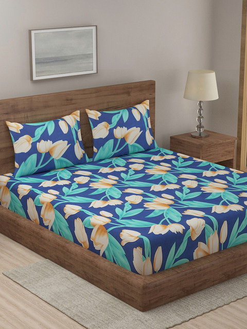 

TAG 7 Blue & Pink Floral 210 TC 2 King Bedsheet with 4 Pillow Covers
