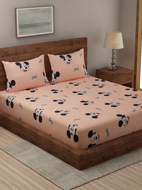 

TAG 7 Peach-Coloured & Blue Floral 210 TC 2 King Bedsheet with 4 Pillow Covers