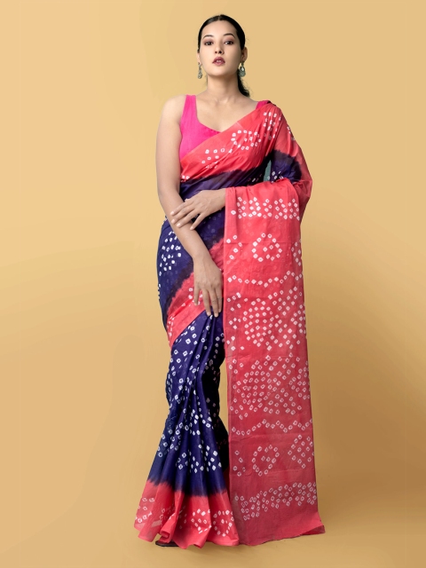 

Unnati Silks Violet & Orange Pure Cotton Bandhani Saree