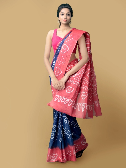 

Unnati Silks Violet & Pink Bandhani Printed Pure Cotton Saree