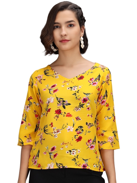 

Ratans Mustard Yellow Floral Regular Top