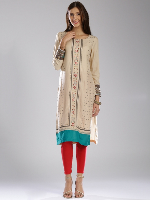 

W Women Beige Printed Straight Kurta