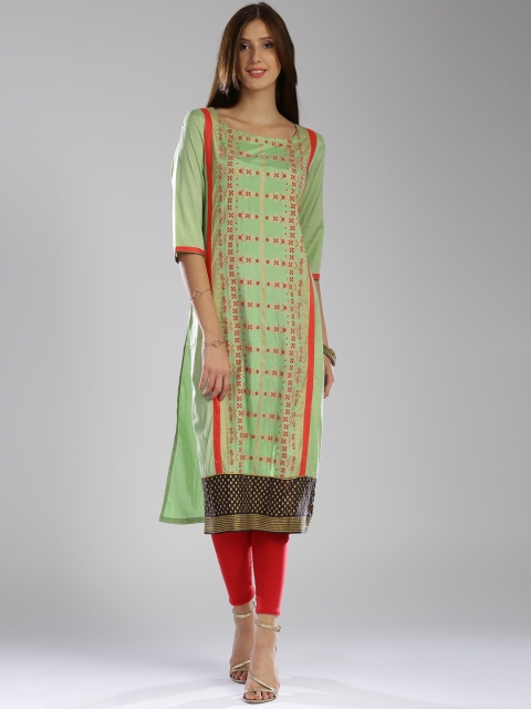 

W Women Green Printed Straight Kurta
