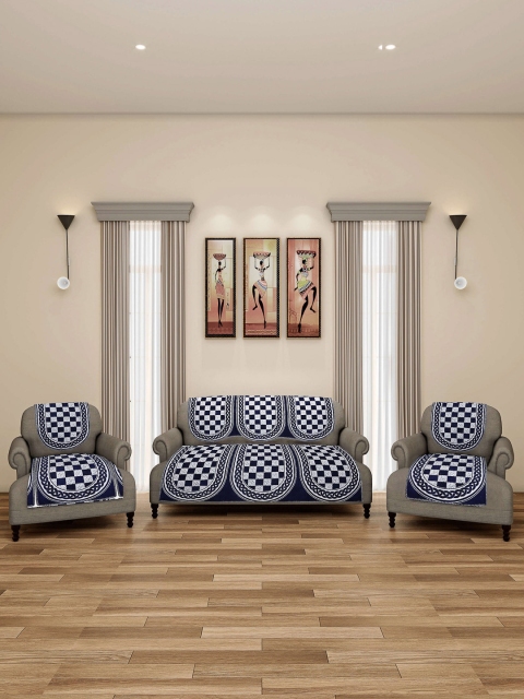 

Arrabi Navy Blue & White Checks 5 Seater Sofa Covers