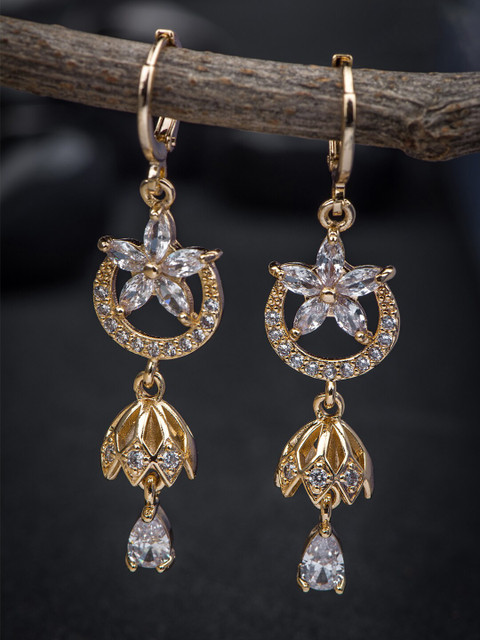 

Alankruthi Gold-Toned & White Floral Drop Earrings