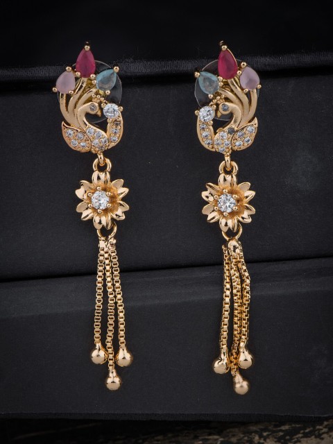 

Alankruthi Gold-Toned Peacock Shaped Drop Earrings