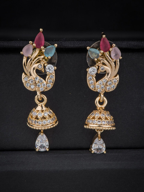 

Alankruthi Gold-Plated Peacock Shaped Jhumkas Earrings