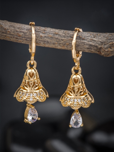 

Alankruthi Gold-Toned Teardrop Shaped Drop Earrings