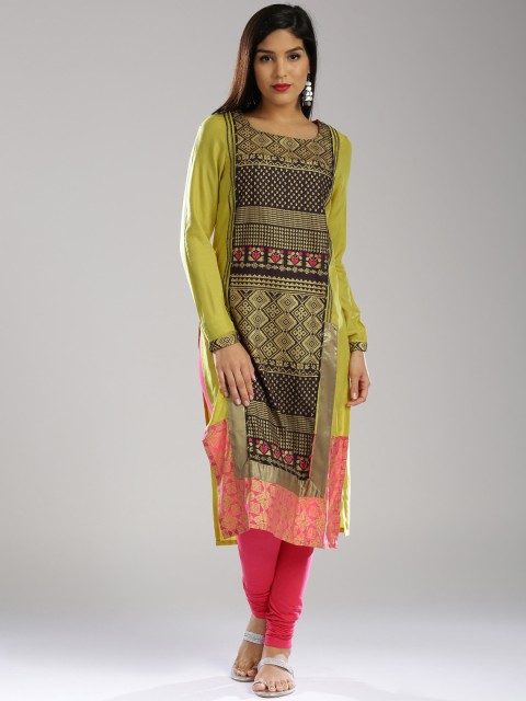 

W Women Yellow Printed Straight Kurta