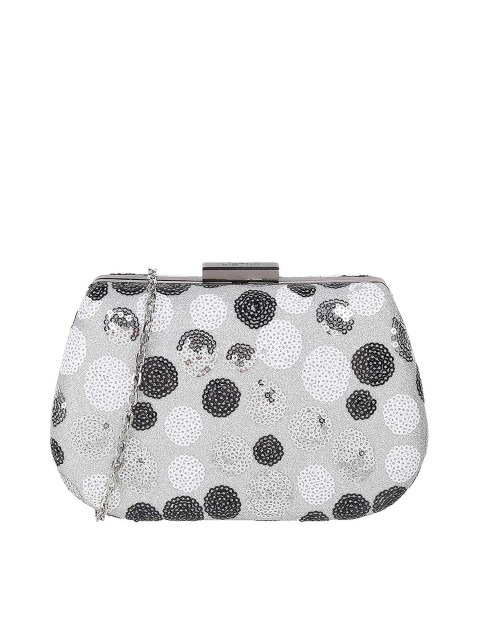 

Metro Silver-Toned & Black Embellished Box Clutch