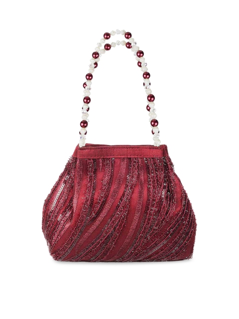 

Metro Maroon Embellished Bucket Handheld Bag with Quilted