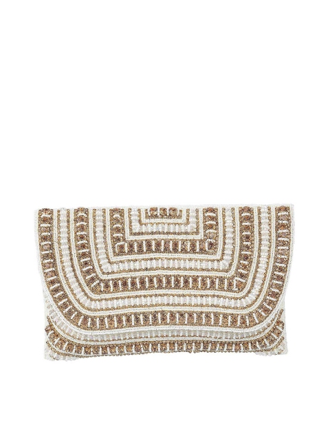 

Metro Off White & Gold-Toned Embellished Envelope Clutch