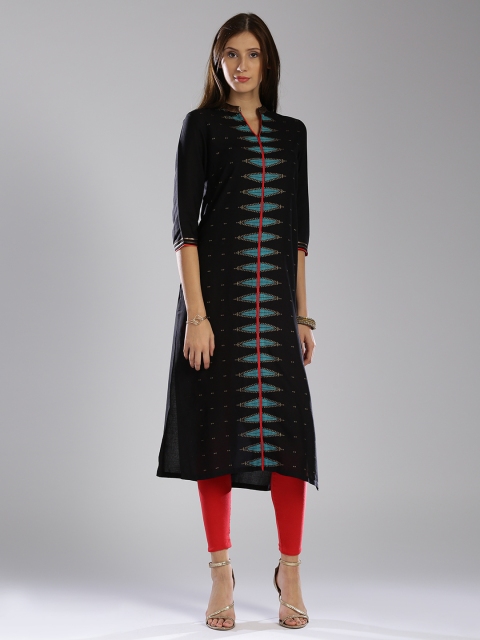 

W Women Black Printed Straight Kurta