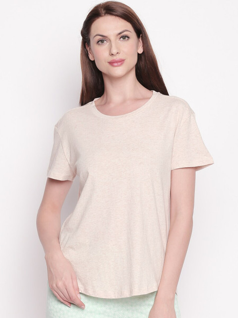 

Dreamz by Pantaloons Women Beige Solid Pure Cotton Lounge T-shirt